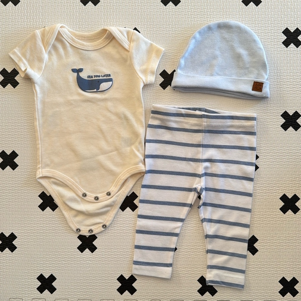 Lila & Jack 3-6m bodysuit legging beanie 3 piece set